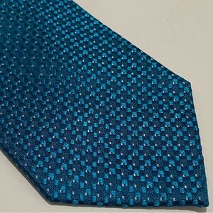 Michael Strathan NWT Aqua Blue Checkered 100% Silk Tie Geometric Textured Woven